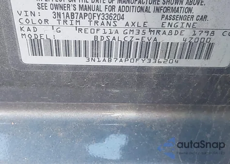 2015 Nissan Sentra S z USA, uszkodzony, nr VIN 3N1AB7AP0FY336204